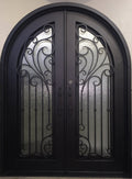 DAISY- round top, prehung, tempered insulated glass, bug screens,dual pane, wrought iron doors-72X96 Right Hand - Door Gate Depot