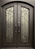 arched iron doors with glass panels