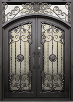 BELLADONNA- square top , inside arch, transom, bug screens, wrought iron doors- 72x96 Right Hand - Luxe Iron Doors 
