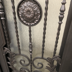 BELLADONNA- square top , inside arch, transom, bug screens, wrought iron doors- 72x96 Right Hand - Door Gate Depot