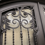 BELLADONNA- square top , inside arch, transom, bug screens, wrought iron doors- 72x96 Right Hand - Door Gate Depot