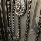 BELLADONNA- square top , inside arch, transom, bug screens, wrought iron doors- 72x96 Right Hand - Door Gate Depot