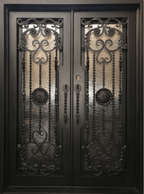 BEGONIA- square top front exterior door, bug screens, wrought iron doors- 72x96 Right Hand - Luxe Iron Doors 
