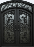 CARNATION- double arch top with transom, prehung, dual panel,removable bug screens,  wrought iron doors-72x96 Right Hand - Luxe Iron Doors 