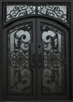 CARNATION- flat top transom, arch inside, prehung,double tempered glass,removable bug screens,  wrought iron doors-72x96 Right Hand - Door Gate Depot