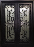 PEONY- flat top front entry, tempered insulated glass,bug screen, wrought  iron doors-72X96 Right Hand - Door Gate Depot