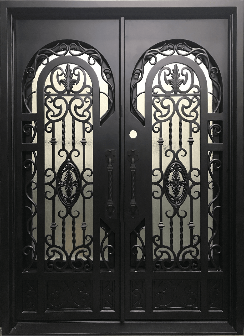 BERGENIA- square top exterior double panel iron doors, bug screens-72x96 Right Hand - Luxe Iron Doors 