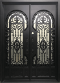 BERGENIA- square top exterior double panel iron doors, bug screens-72x96 Right Hand - Luxe Iron Doors 
