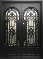BERGENIA- square top exterior double panel iron doors, bug screens-72x96 Right Hand - Luxe Iron Doors 
