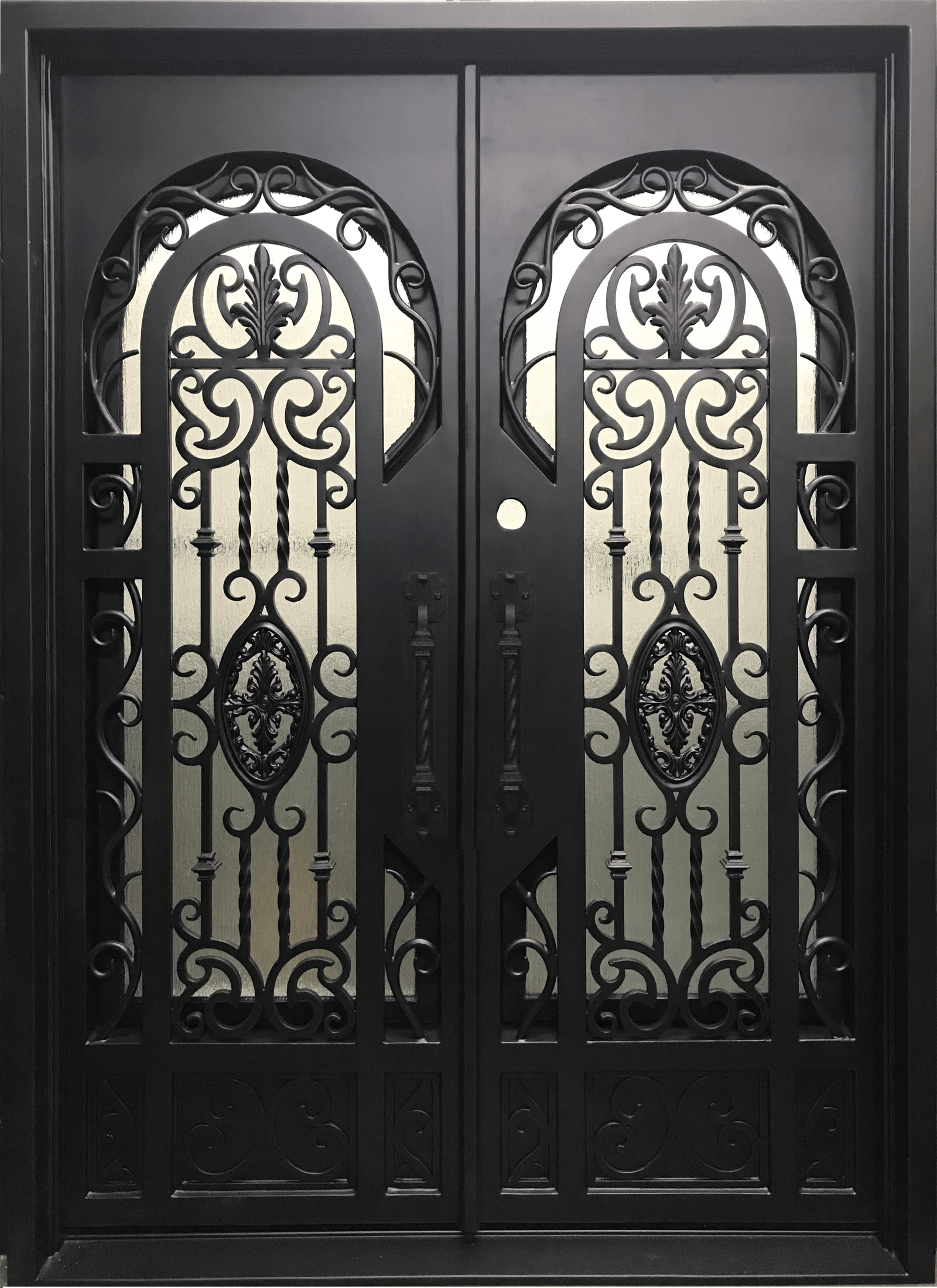 BERGENIA- square top exterior double panel iron doors, bug screens-72x96 Right Hand - Luxe Iron Doors 