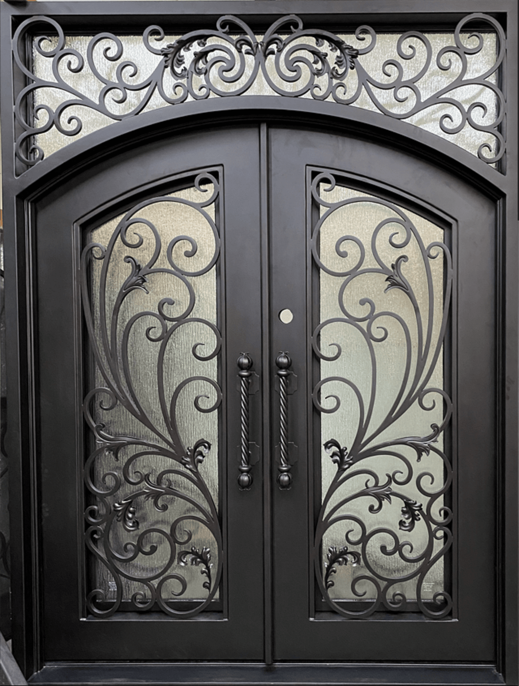 PARADISE-  Square top, Inside Arch, Transom, Front Entry Wrought Iron Doors, Bug Screens, Tempered glass,  72x96- Right Hand - Door Gate Depot