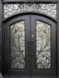 PARADISE-  Square top, Inside Arch, Transom, Front Entry Wrought Iron Doors, Bug Screens, Tempered glass,  72x96- Right Hand - Door Gate Depot