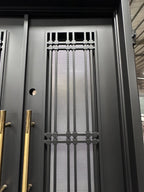 JADE- modern double front entry, wrought iron doors,removable bug screen -61x81 Right Hand - Luxe Iron Doors 
