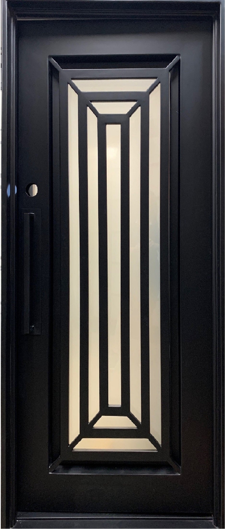 IVY -flat top, prehung, removable bug screen, front entry single wrought iron door- 38x96 Right Hand - LUXE