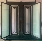 IVY -modern flat top, prehung, removable bug screen, front entry double wrought iron door- 72x96 Right Hand - Luxe Iron Doors 