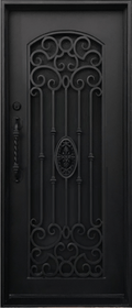 LOLA- square top, arch inside, bug screen,  traditional design single iron door- 38x96 Right Hand - Luxe Iron Doors 