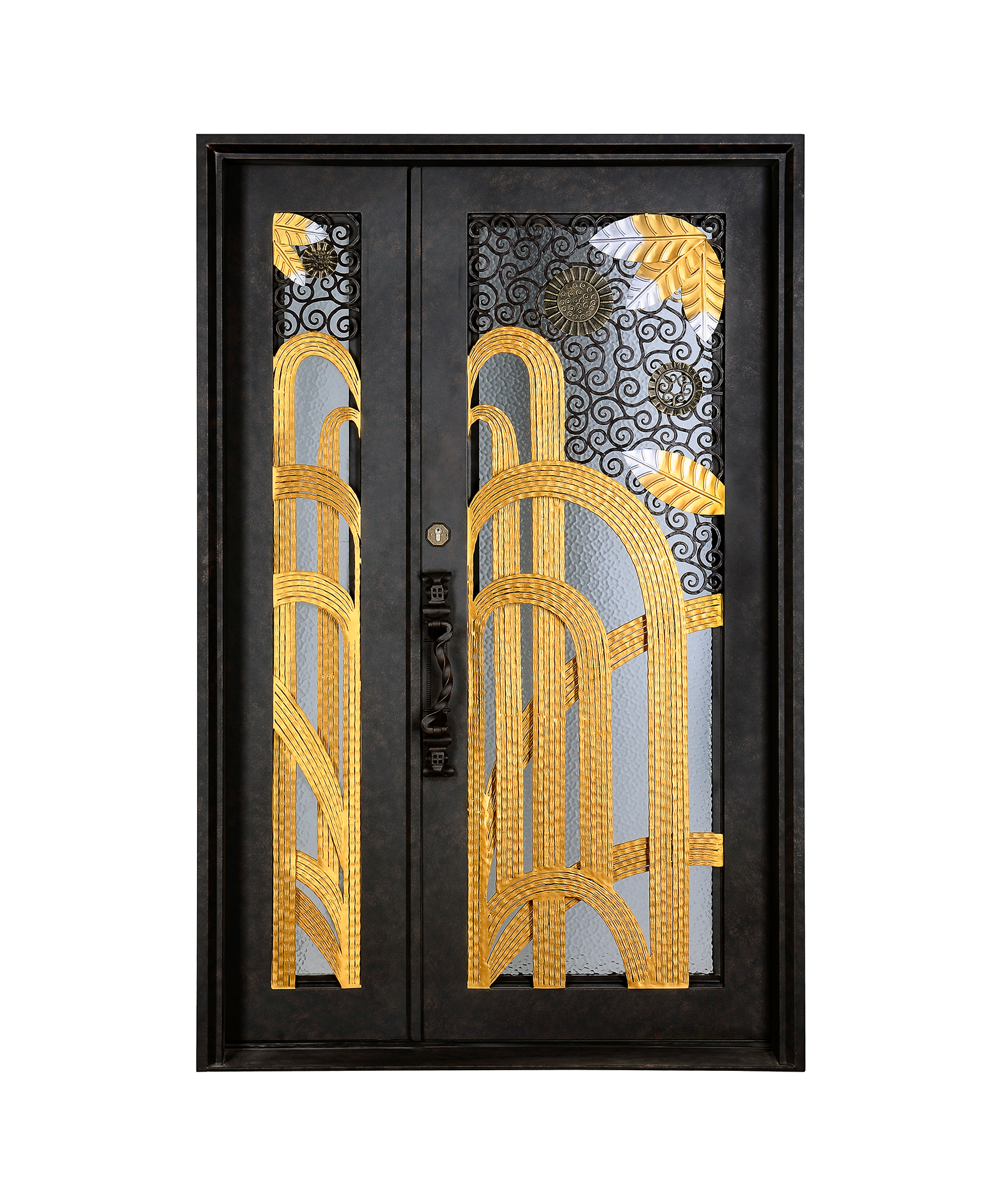 Gilded Harvest Iron Front Door With Sidelights