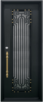 BEVERLY - Square top, frosted glass, wrought iron door, bug screens, 37x96 -Right Hand - Luxe Iron Doors 