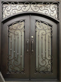 DAPHNE -Flat top inside arch with transom,double tempered insulated glass, removable bug screen, wrought iron doors-72x96 Right Hand - LUXE