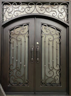 DAPHNE -Flat top inside arch with transom,double tempered insulated glass, removable bug screen, wrought iron doors-72x96 Right Hand - LUXE