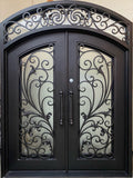 PARADISE- Double Arch Top, Transom, Front Entry Wrought Iron Doors, Bug Screens, Tempered glass,  72x96- Right Hand - Door Gate Depot