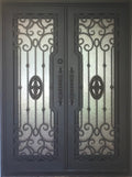 LOLA- square top, dual tempered panels, bug screens, front entry wrought iron doors-61X81 Right Hand - Door Gate Depot