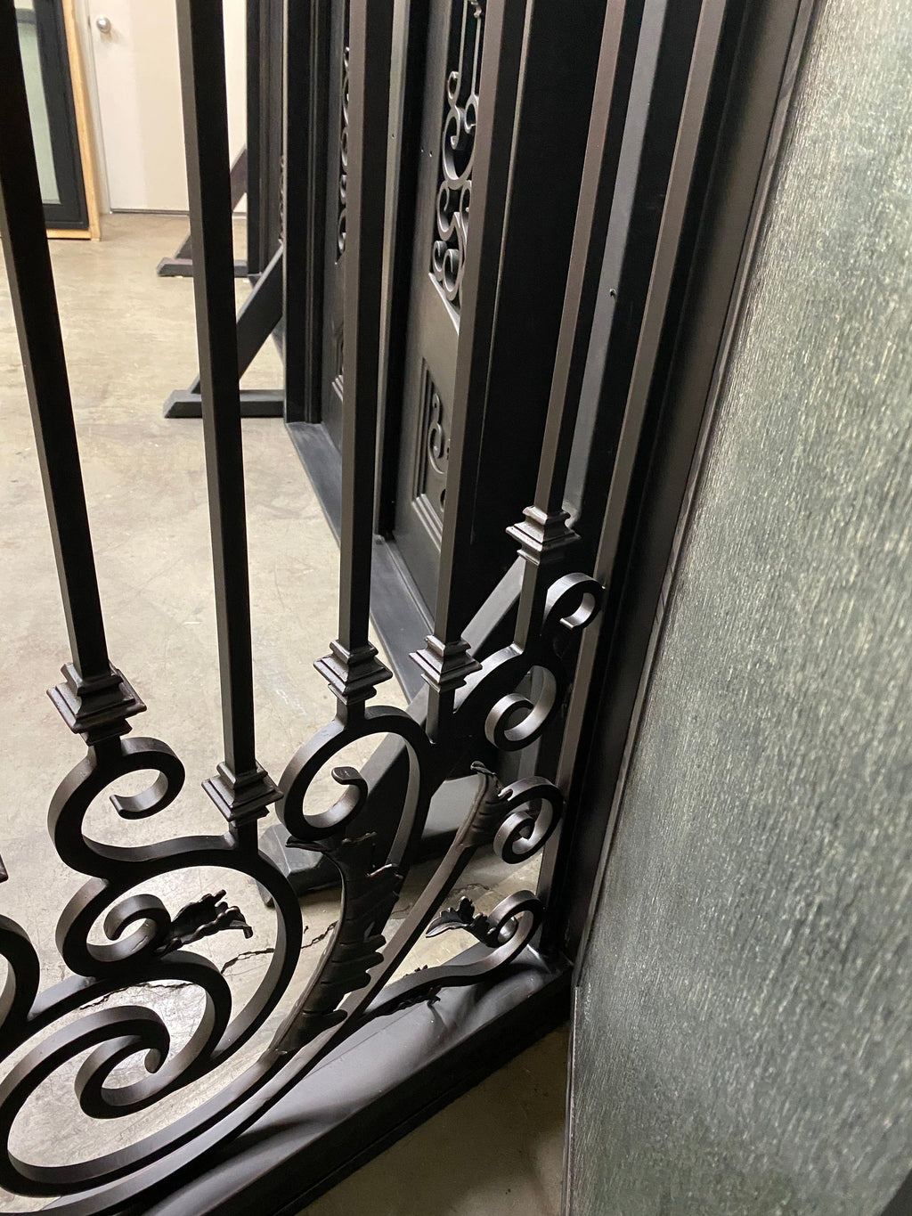 WISTERIA-Flat top arch inside , attached transom, double tempered glass, wrought iron doors , 62 x96- Right Hand - Door Gate Depot