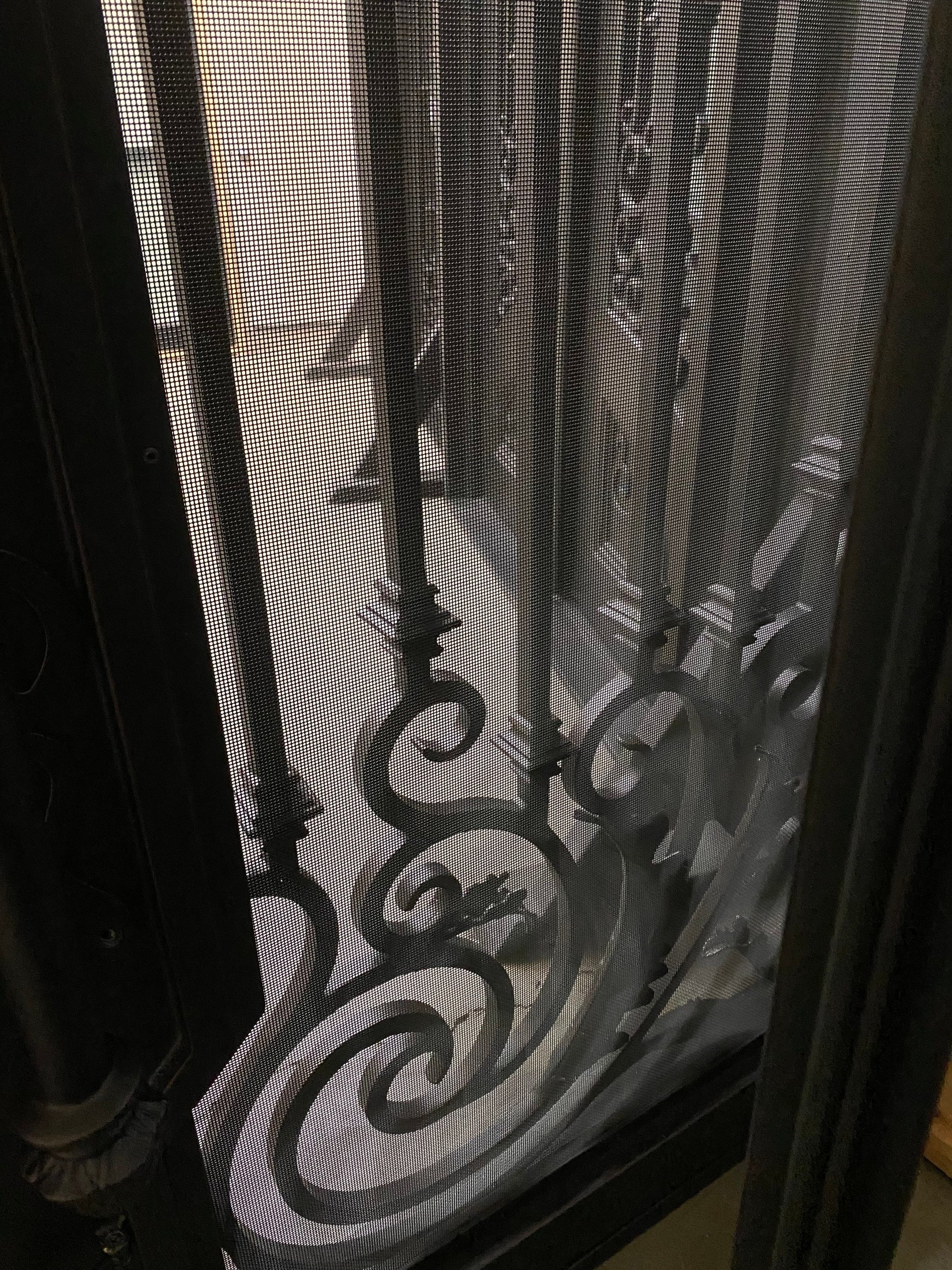 WISTERIA-Flat top arch inside , attached transom, double tempered glass, wrought iron doors , 62 x96- Right Hand - Door Gate Depot