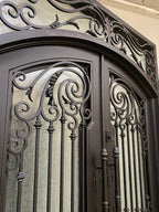 WISTERIA-Flat top arch inside , attached transom, double tempered glass, wrought iron doors , 62 x96- Right Hand - Door Gate Depot