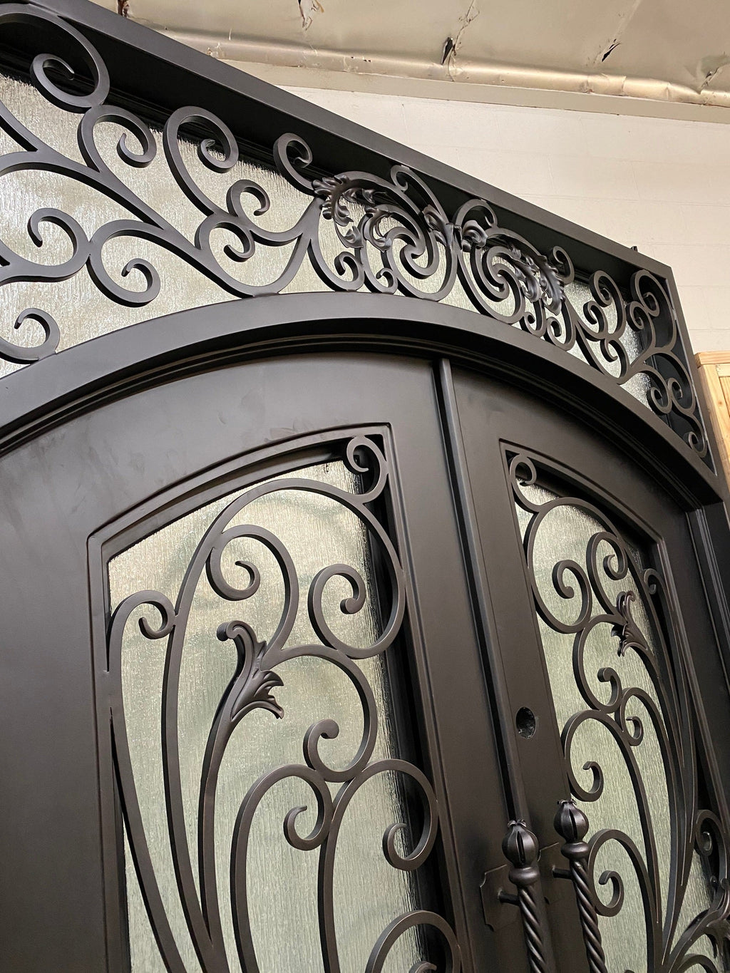 PARADISE-  Square top, Inside Arch, Transom, Front Entry Wrought Iron Doors, Bug Screens, Tempered glass,  72x96- Right Hand - Door Gate Depot