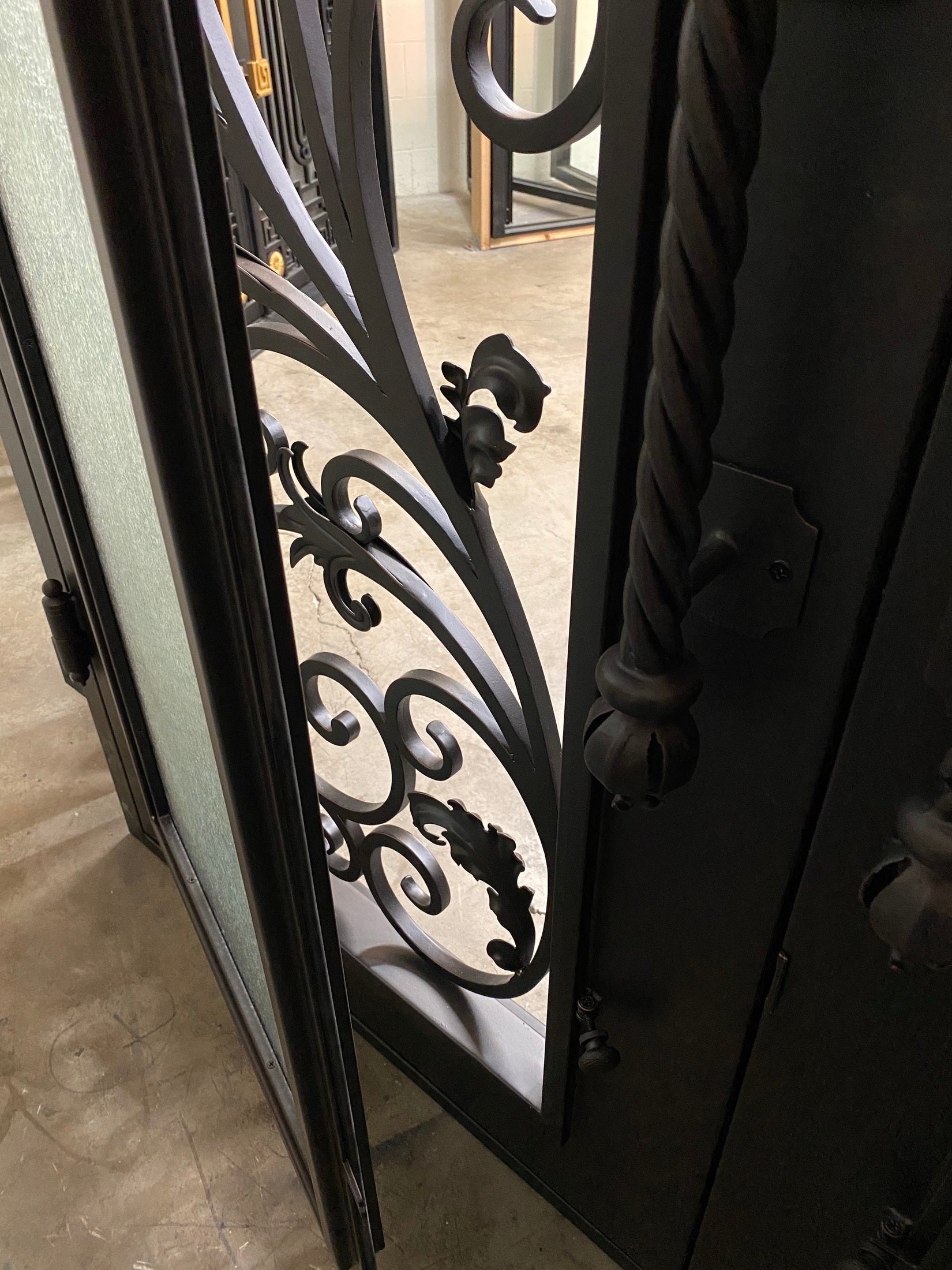 PARADISE-  Square top, Inside Arch, Transom, Front Entry Wrought Iron Doors, Bug Screens, Tempered glass,  72x96- Right Hand - Door Gate Depot