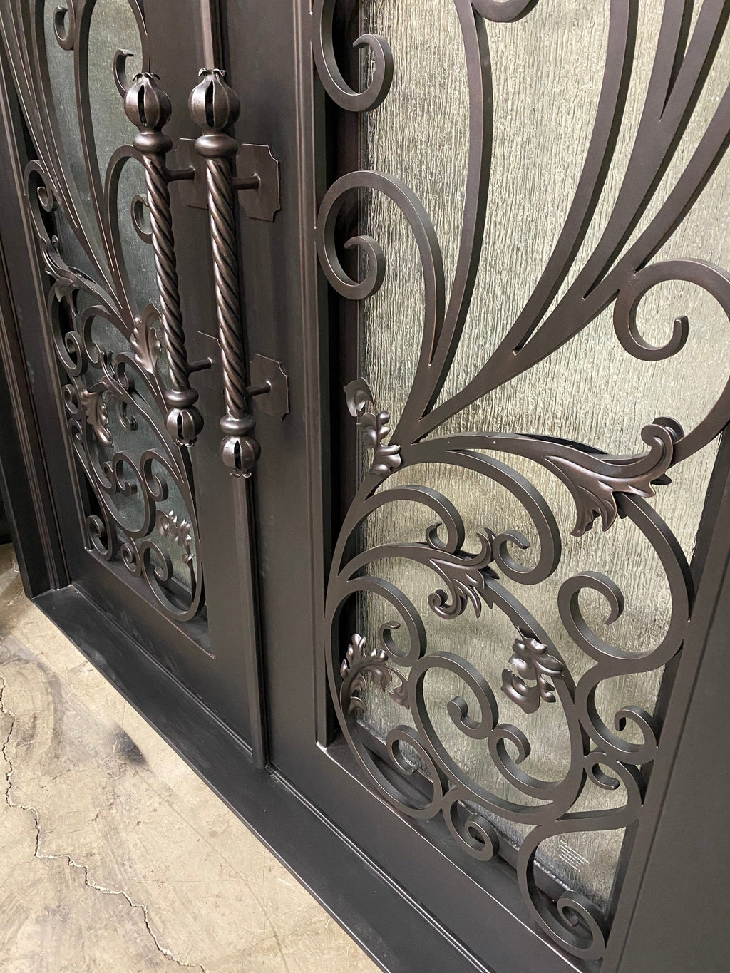 PARADISE-  Square top, Inside Arch, Transom, Front Entry Wrought Iron Doors, Bug Screens, Tempered glass,  72x96- Right Hand - Door Gate Depot