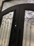 DAPHNE -Flat top inside arch with transom,double tempered insulated glass, removable bug screen, wrought iron doors-72x96 Right Hand - Door Gate Depot