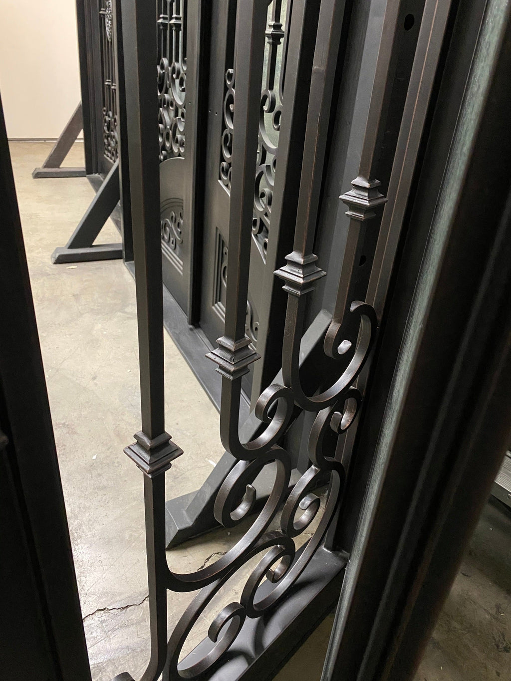 DAPHNE -Flat top inside arch with transom,double tempered insulated glass, removable bug screen, wrought iron doors-72x96 Right Hand - Door Gate Depot