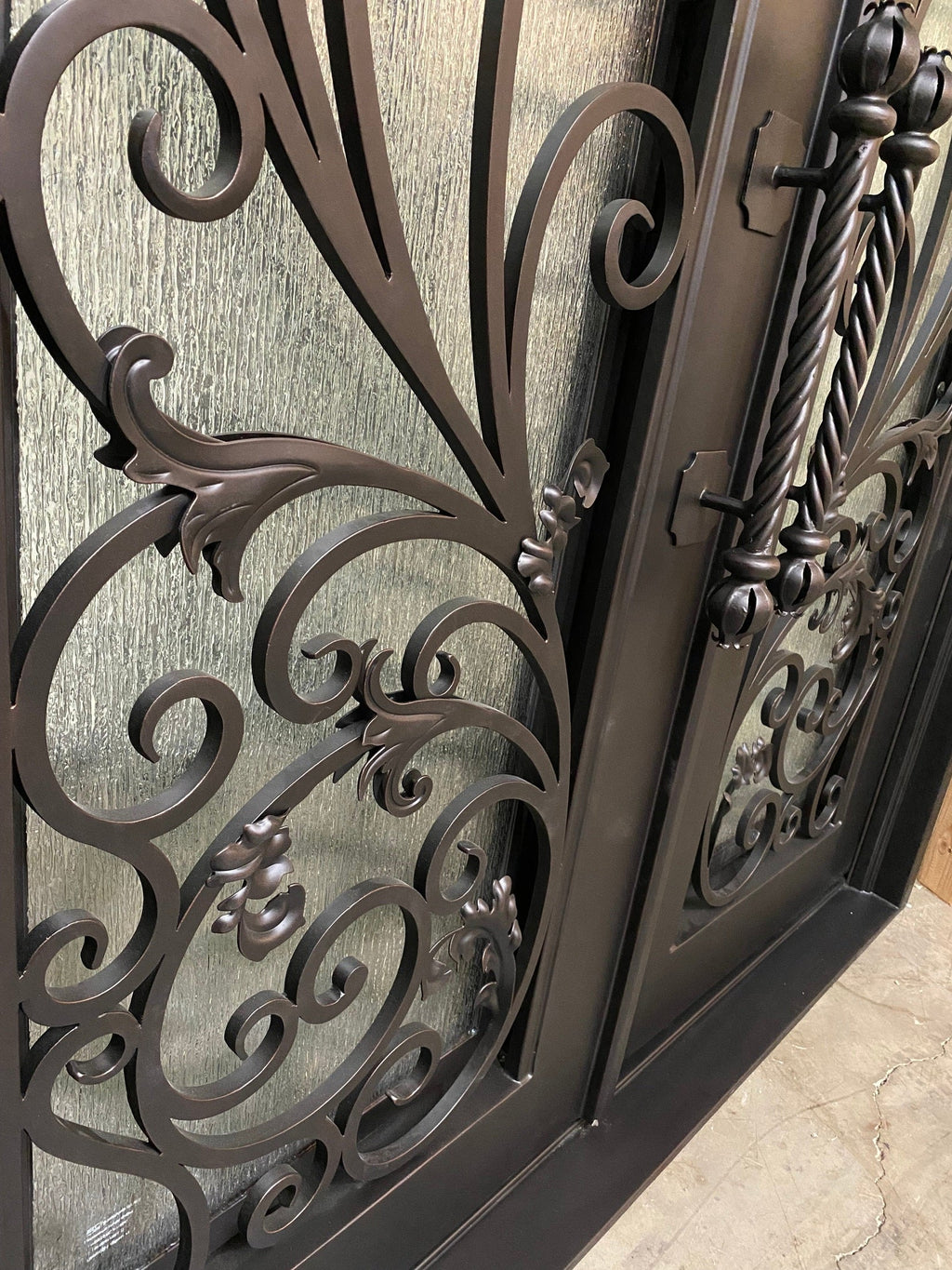 PARADISE- Double Arch Top, Transom, Front Entry Wrought Iron Doors, Bug Screens, Tempered glass,  72x96- Right Hand - Door Gate Depot
