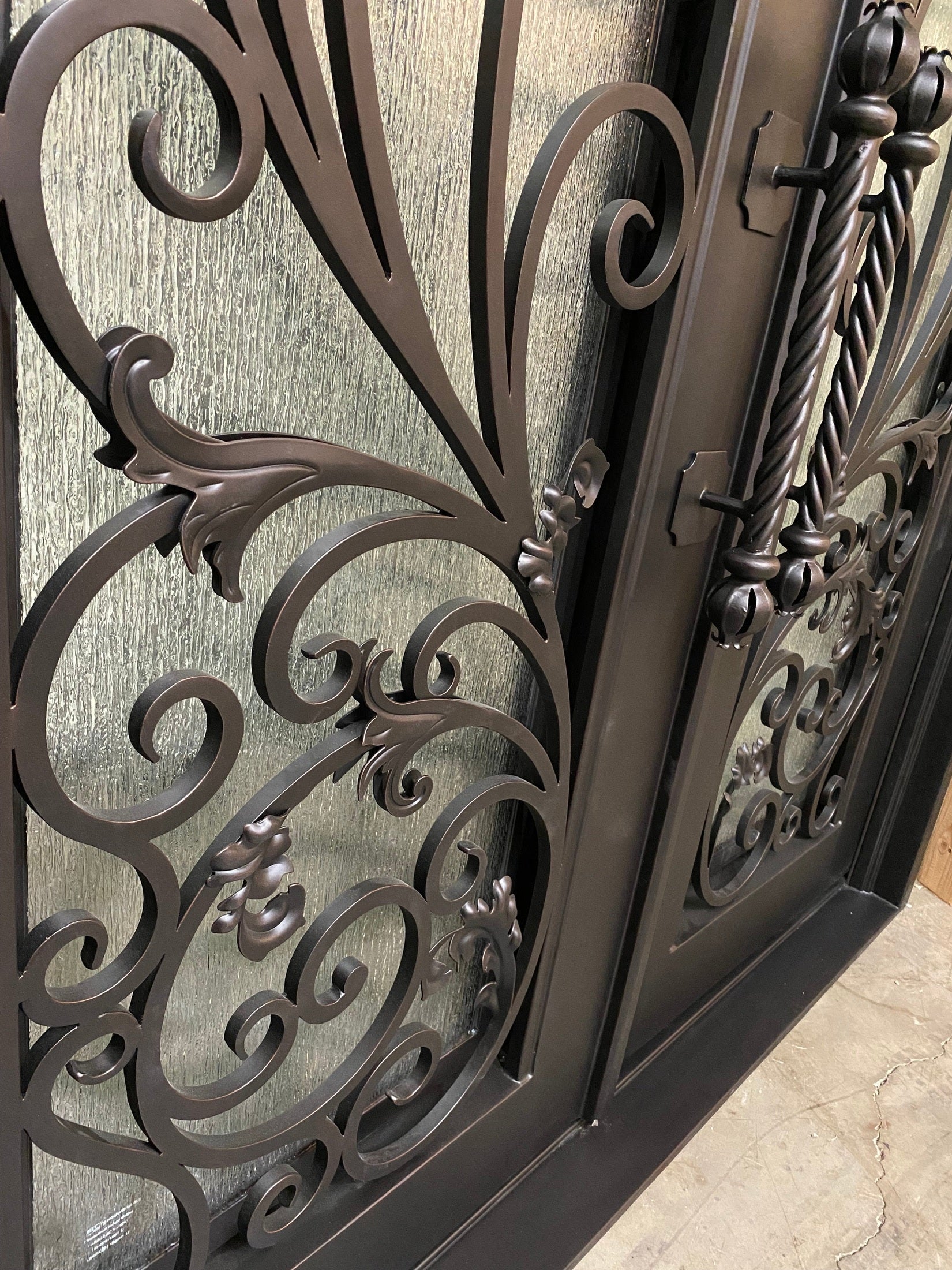 PARADISE- Double Arch Top, Transom, Front Entry Wrought Iron Doors, Bug Screens, Tempered glass,  72x96- Right Hand - Door Gate Depot