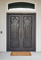 BEGONIA- square top front exterior door, bug screens, wrought iron doors- 72x96 Right Hand - Door Gate Depot