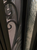 AZALEA - Single Door with transom, pre-hung, bug screen, wrought iron door, 38 x 96.5 -Right Hand - Door Gate Depot