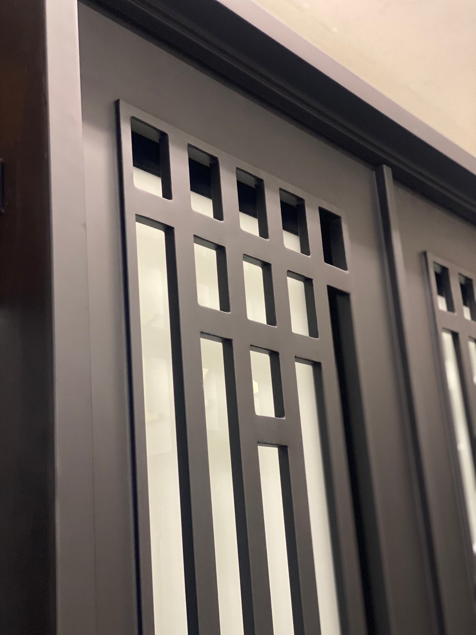 OLIVE-  square top, modern design, bug screens, wrought iron doors-72X96 Right Hand - Luxe Iron Doors 
