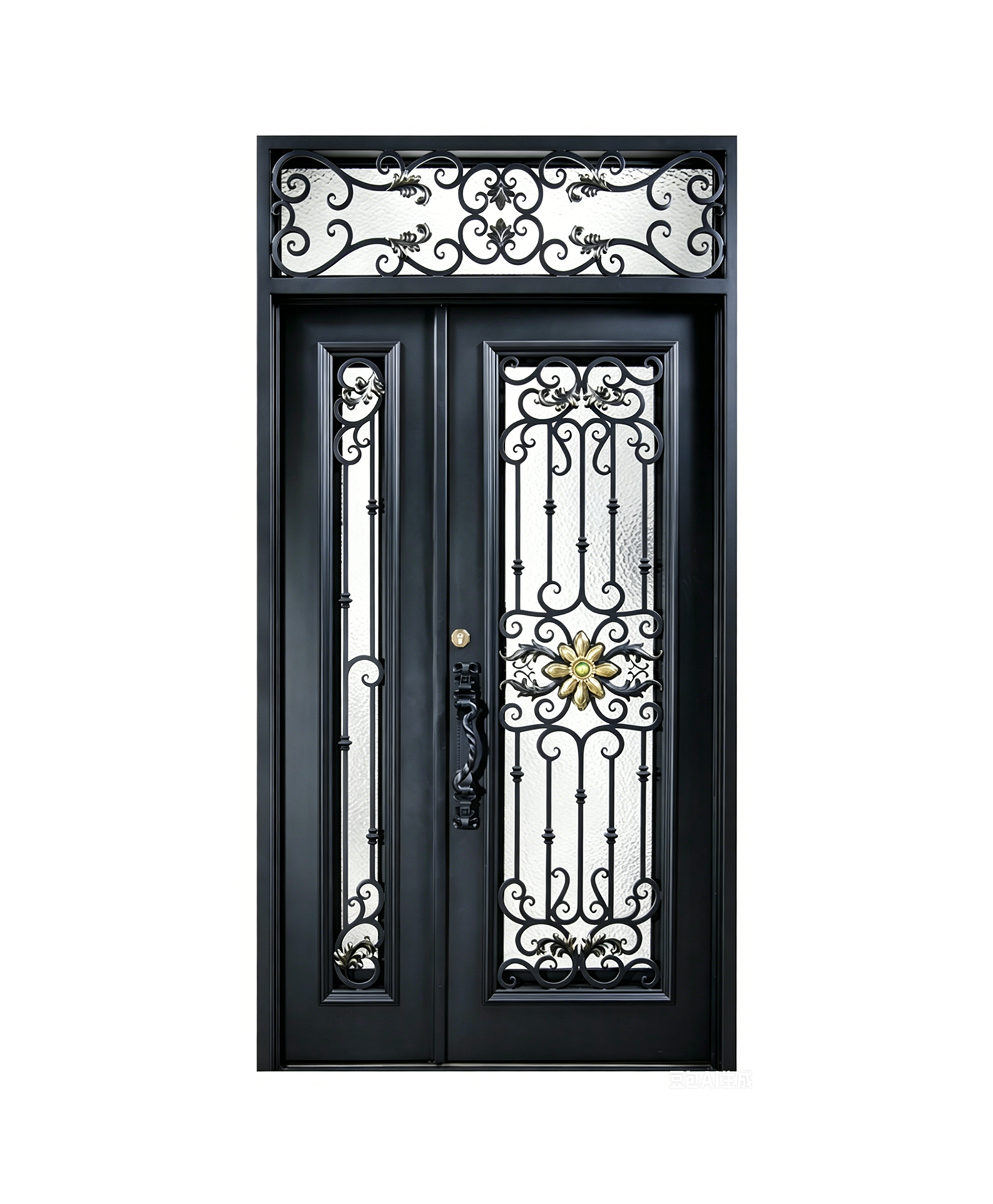 Golden Flora Iron Front Door With Sidelights