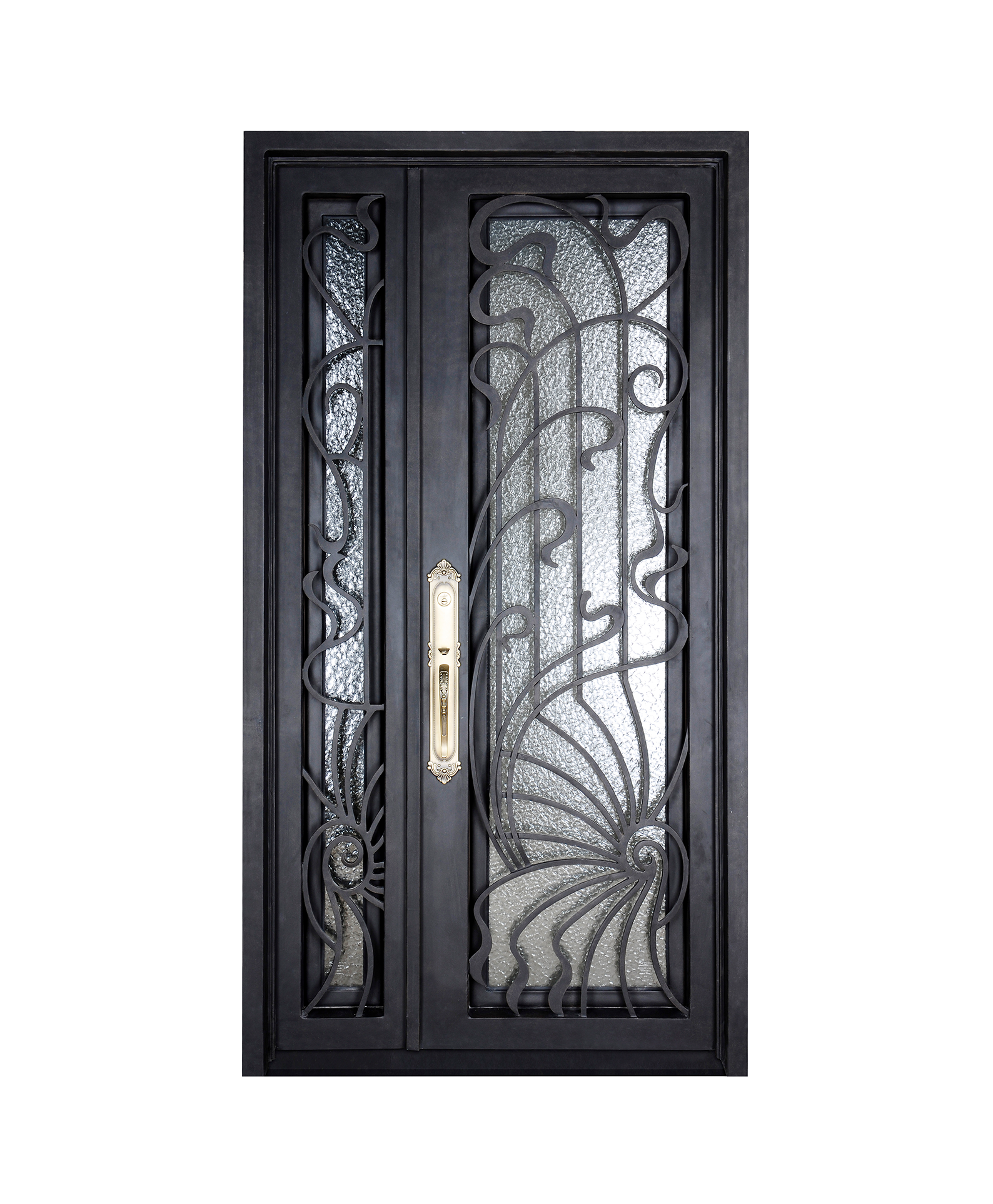 Shell Flow Iron Front Door With Sidelights