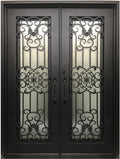 JASMINE- flat top, dual pane tempered glass, bug screens,  wrought iron doors-72x96 Right Hand - Door Gate Depot