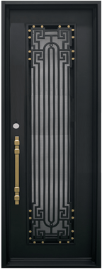 BEVERLY - Square top, frosted glass, wrought iron door, bug screens, 37x96 -Right Hand - Luxe Iron Doors 