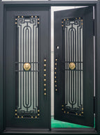 glass and iron front door, glass doors