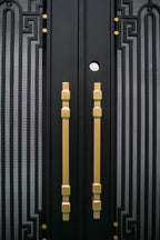 BEVERLY - Square top, frosted glass, wrought iron door, bug screens, 72x96-Right Hand - Luxe Iron Doors 
