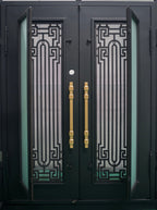 BEVERLY - Square top, frosted glass, wrought iron door, bug screens, 72x96-Right Hand - Luxe Iron Doors 