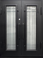 FERN- modern double entry, wrought iron doors,removable bug screen -61x81 Right Hand - Luxe Iron Doors 