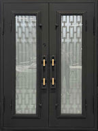 CATENA modern double entry, wrought iron doors,removable bug screen -72x96 Right Hand - Luxe Iron Doors 
