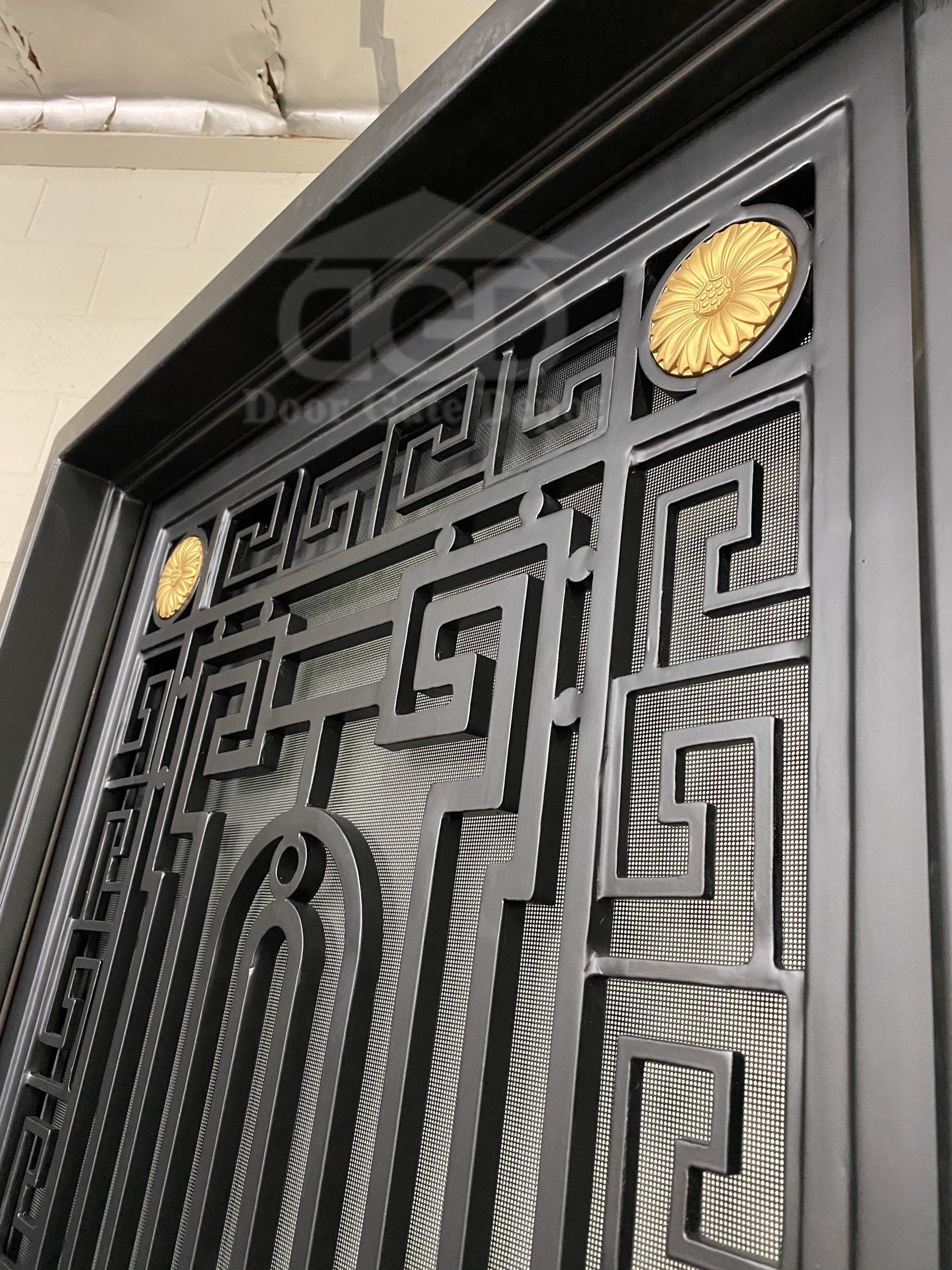 MANHATTAN - Square top, frosted glass, wrought iron door, bug screens, 61x81-Right Hand - Door Gate Depot