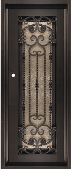 ORCHID -flat top, prehung, bug, screen, front entry single wrought iron door- 37x96 Right Hand - Luxe Iron Doors 
